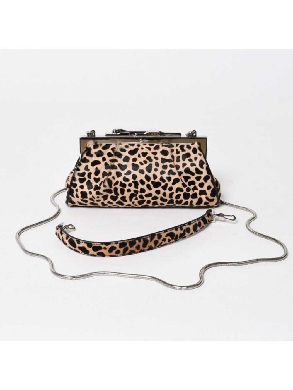 Cartier Panthere 2-Way Bag Calf Hair Leopard Leather Brown Silver